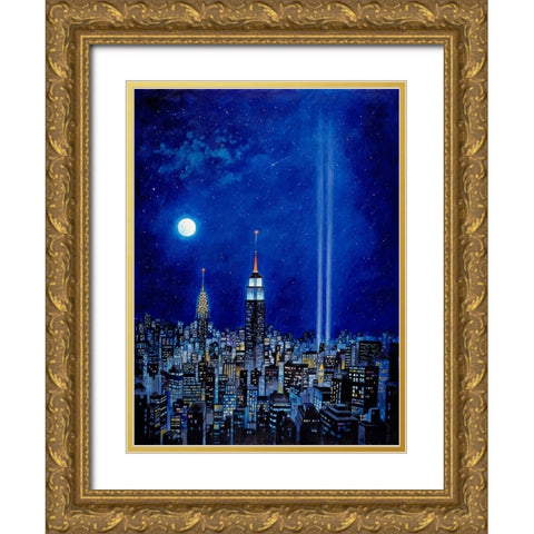 New York Lights 2002 Gold Ornate Wood Framed Art Print with Double Matting by Bell, Bill