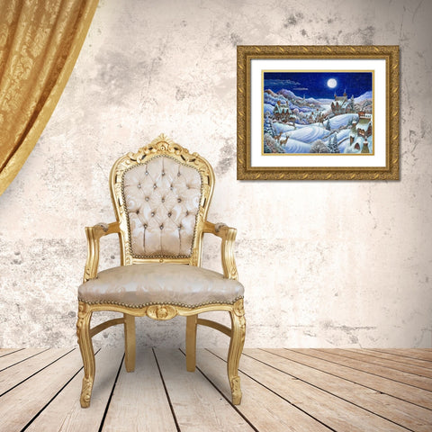 Winter Moon Gold Ornate Wood Framed Art Print with Double Matting by Bell, Bill