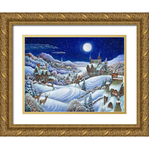 Winter Moon Gold Ornate Wood Framed Art Print with Double Matting by Bell, Bill