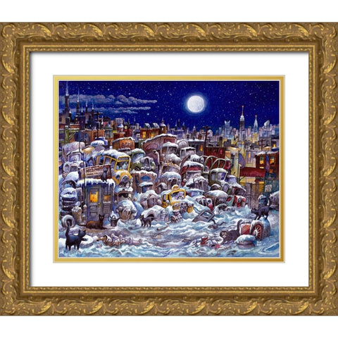 Junkyard Cats Gold Ornate Wood Framed Art Print with Double Matting by Bell, Bill