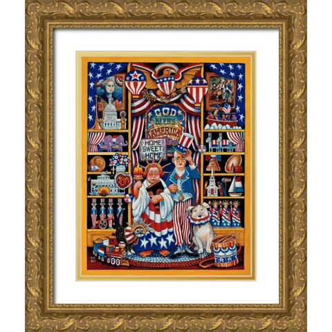 God Bless America Gold Ornate Wood Framed Art Print with Double Matting by Bell, Bill