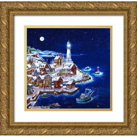 Night Light Gold Ornate Wood Framed Art Print with Double Matting by Bell, Bill