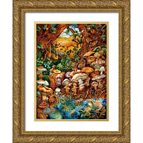 The Mushroom Fairies Gold Ornate Wood Framed Art Print with Double Matting by Bell, Bill