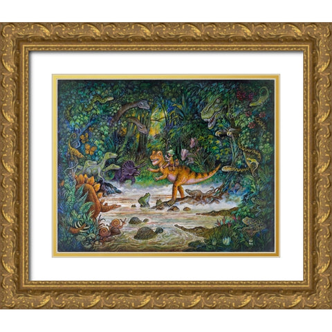 Jurassic Jungle Gold Ornate Wood Framed Art Print with Double Matting by Bell, Bill