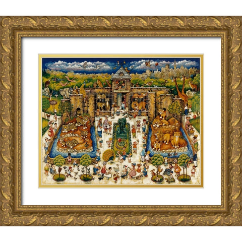 Cats And Kids At The Zoo Gold Ornate Wood Framed Art Print with Double Matting by Bell, Bill