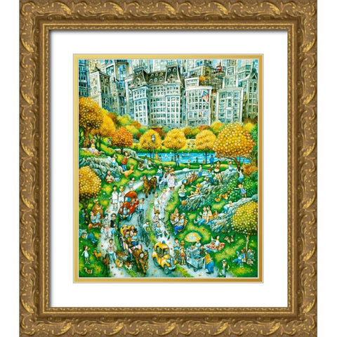 Central Park Sunday Gold Ornate Wood Framed Art Print with Double Matting by Bell, Bill