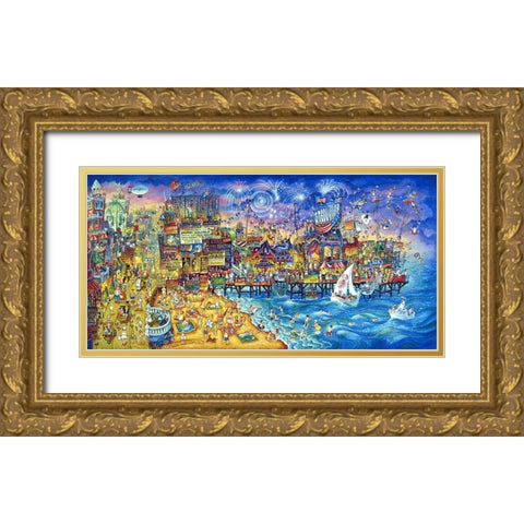 Fireworks Over Steel Pier Gold Ornate Wood Framed Art Print with Double Matting by Bell, Bill