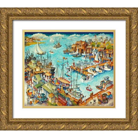 Marina / Cape May Gold Ornate Wood Framed Art Print with Double Matting by Bell, Bill