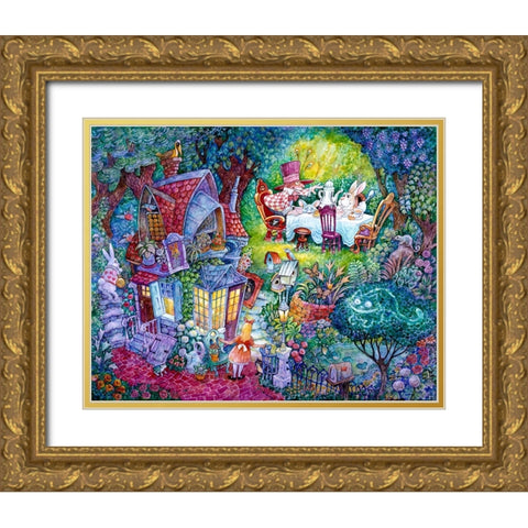 Alice and The Hatter Gold Ornate Wood Framed Art Print with Double Matting by Bell, Bill