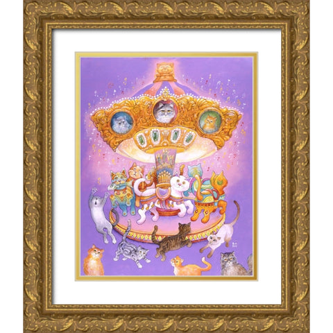 Cat Carousel Gold Ornate Wood Framed Art Print with Double Matting by Bell, Bill