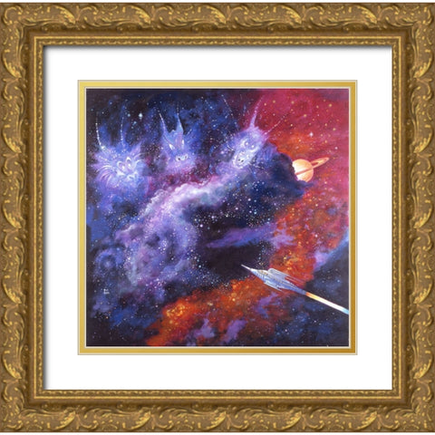 Space Dragons Gold Ornate Wood Framed Art Print with Double Matting by Bell, Bill