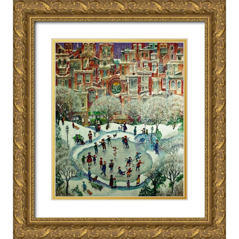 City Skaters Gold Ornate Wood Framed Art Print with Double Matting by Bell, Bill