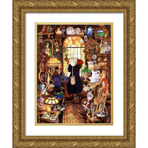 Antique Lady Dark Coat Gold Ornate Wood Framed Art Print with Double Matting by Bell, Bill