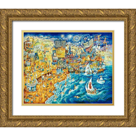 Steel Pier Night And Day Gold Ornate Wood Framed Art Print with Double Matting by Bell, Bill