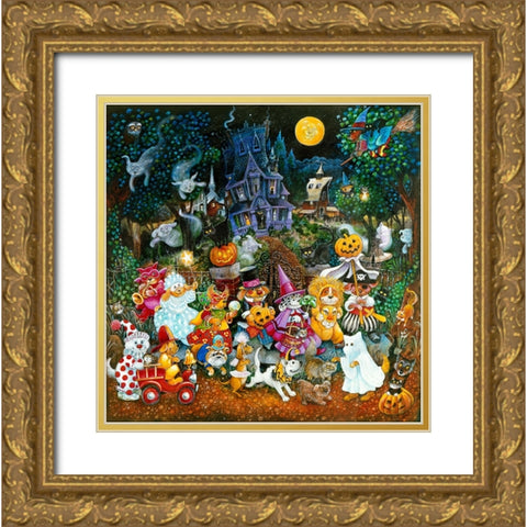 Howl-O-Ween Dogs 2 Gold Ornate Wood Framed Art Print with Double Matting by Bell, Bill