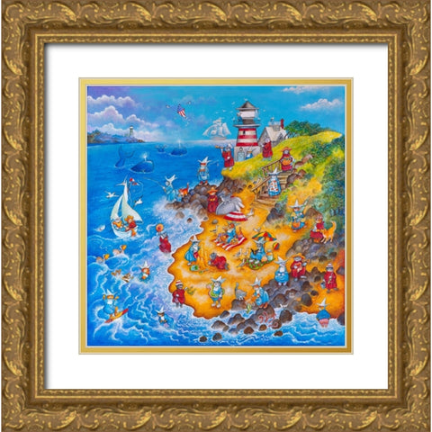 Holy Cats By The Sea Gold Ornate Wood Framed Art Print with Double Matting by Bell, Bill