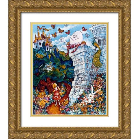 Alice And Humpty Dumpty Gold Ornate Wood Framed Art Print with Double Matting by Bell, Bill