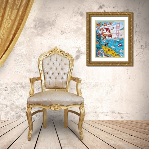 Goldengate Kites Gold Ornate Wood Framed Art Print with Double Matting by Bell, Bill