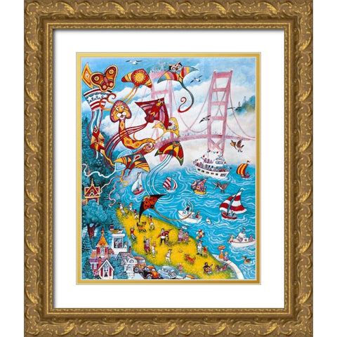 Goldengate Kites Gold Ornate Wood Framed Art Print with Double Matting by Bell, Bill