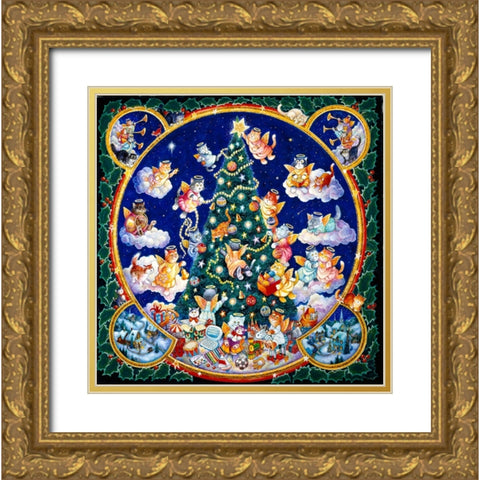 Angel Cats Gold Ornate Wood Framed Art Print with Double Matting by Bell, Bill