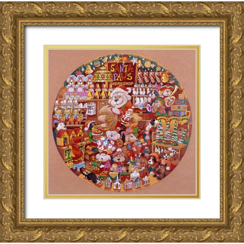 Santa Paws Workshop 2 (Pc) Gold Ornate Wood Framed Art Print with Double Matting by Bell, Bill