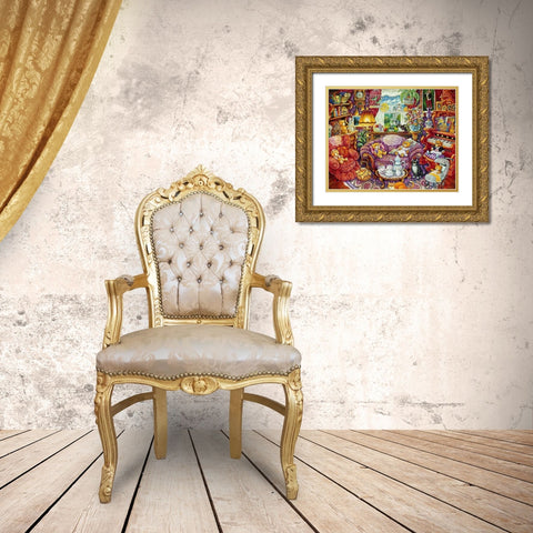 Teatime For Teddy Gold Ornate Wood Framed Art Print with Double Matting by Bell, Bill