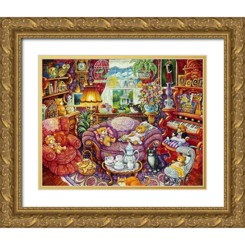 Teatime For Teddy Gold Ornate Wood Framed Art Print with Double Matting by Bell, Bill