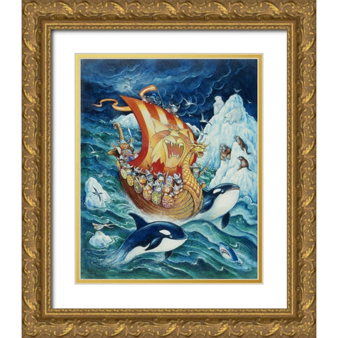 Viking Cats Gold Ornate Wood Framed Art Print with Double Matting by Bell, Bill