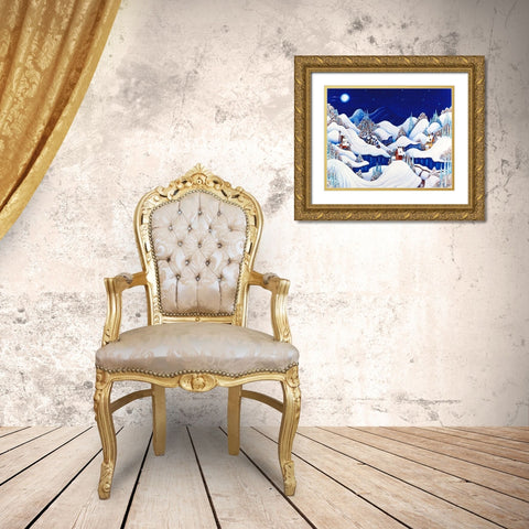 Marshmallow Winter Gold Ornate Wood Framed Art Print with Double Matting by Bell, Bill