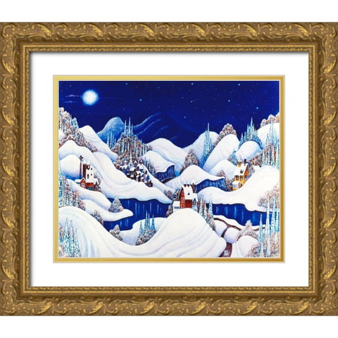 Marshmallow Winter Gold Ornate Wood Framed Art Print with Double Matting by Bell, Bill