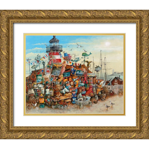 Lighthouse Antiques Gold Ornate Wood Framed Art Print with Double Matting by Bell, Bill