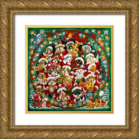 Santa Paws Christmas  Gold Ornate Wood Framed Art Print with Double Matting by Bell, Bill