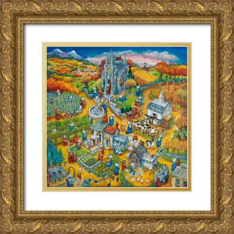 Holy Cats Bringin In The Sheaves Gold Ornate Wood Framed Art Print with Double Matting by Bell, Bill