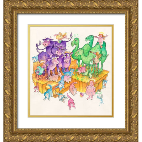 Painted Animals Gold Ornate Wood Framed Art Print with Double Matting by Bell, Bill