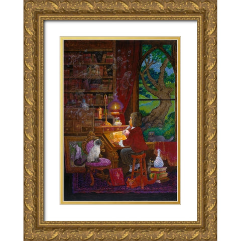 Taking Notes Gold Ornate Wood Framed Art Print with Double Matting by Bell, Bill