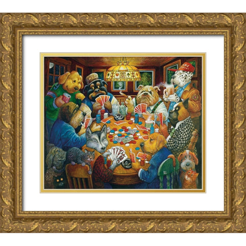 The Poker Club Gold Ornate Wood Framed Art Print with Double Matting by Bell, Bill