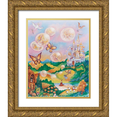 The Bubble Fairies Gold Ornate Wood Framed Art Print with Double Matting by Bell, Bill