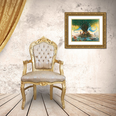 The Blue Brontosaurus Gold Ornate Wood Framed Art Print with Double Matting by Bell, Bill