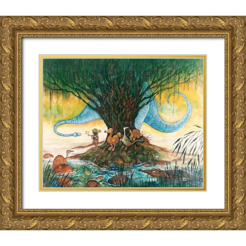 The Blue Brontosaurus Gold Ornate Wood Framed Art Print with Double Matting by Bell, Bill