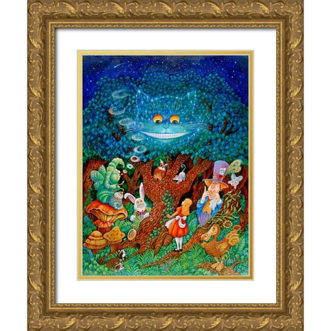 Alice And The Cheshire Cat Gold Ornate Wood Framed Art Print with Double Matting by Bell, Bill