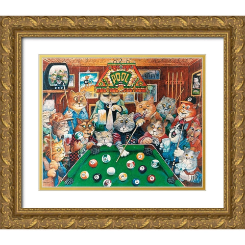 The Hustler ( Pool Cats ) Gold Ornate Wood Framed Art Print with Double Matting by Bell, Bill