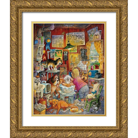 Blue Ribbon Groomer Gold Ornate Wood Framed Art Print with Double Matting by Bell, Bill