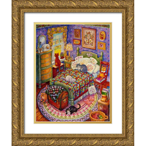 More Bedroom Cats Gold Ornate Wood Framed Art Print with Double Matting by Bell, Bill