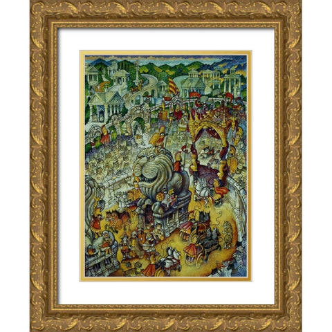 Roman Cats Gold Ornate Wood Framed Art Print with Double Matting by Bell, Bill