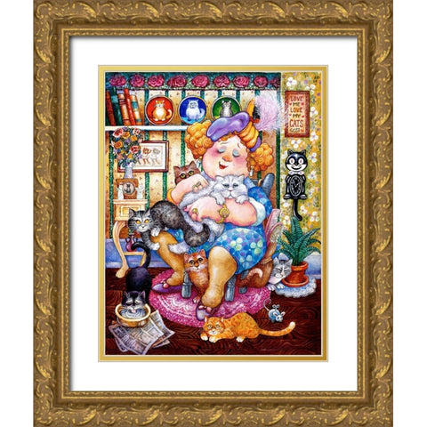 The Lady Who Loves Cats Gold Ornate Wood Framed Art Print with Double Matting by Bell, Bill