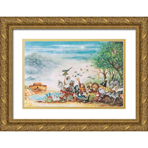 Noah And Friends (Part 1) Gold Ornate Wood Framed Art Print with Double Matting by Bell, Bill