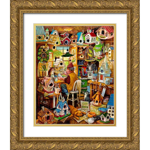 The Birdhouse Man Gold Ornate Wood Framed Art Print with Double Matting by Bell, Bill