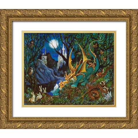 Moon Dragon Gold Ornate Wood Framed Art Print with Double Matting by Bell, Bill