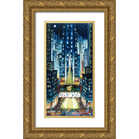 Rockefeller Christmas Gold Ornate Wood Framed Art Print with Double Matting by Bell, Bill
