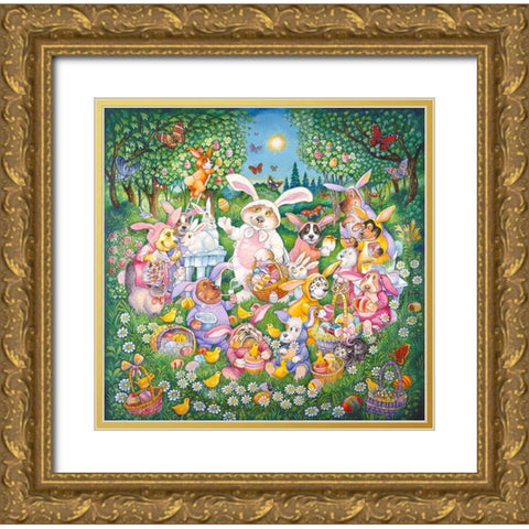Easter Pups Gold Ornate Wood Framed Art Print with Double Matting by Bell, Bill
